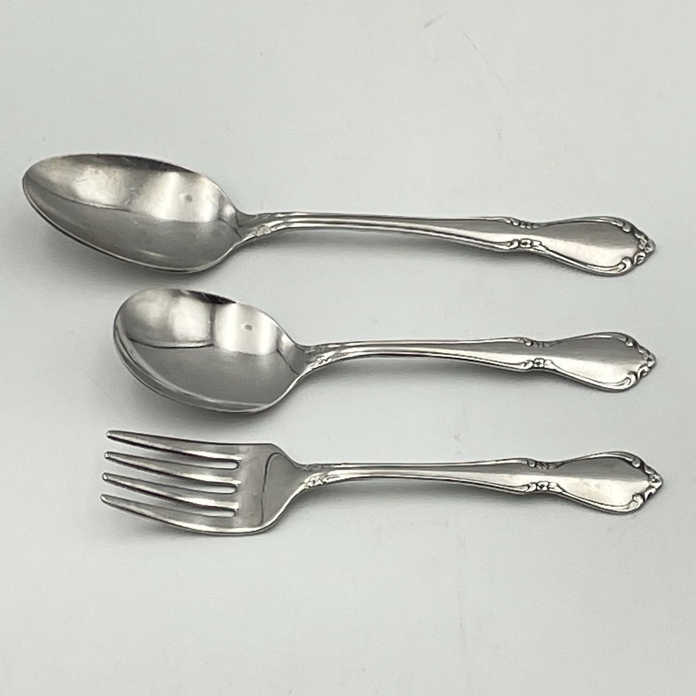 Vintage Oneida Oneidacraft Chateau Stainless 3 Pc Child Flatware Spoon Fork Set